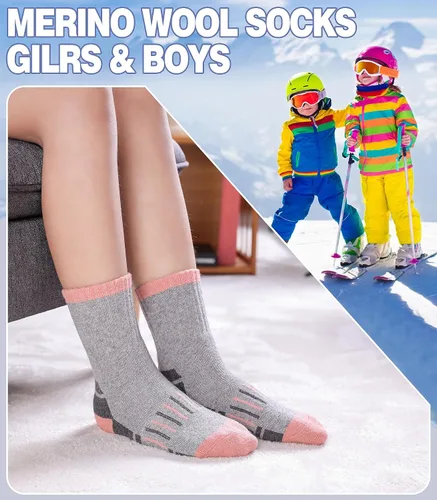 Miniatura 3 de Calcetines de senderismo de lana merino para niños y niñas, para invierno, cálidos, gruesos, térmicos, calcetines de regalo, 6 pares