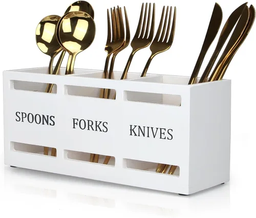 Miniatura 11 de Organizador de cubiertos de madera de granja, soporte para cubiertos de madera de acacia, para encimera de cocina, organizador de cubiertos, cuchara