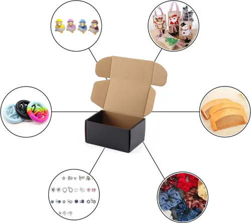 Miniatura 5 de Hoikwo Paquete de 25 cajas de envío de 6 x 4 x 3 para pequeñas empresas, cajas de cartón de embalaje negras, caja de embalaje de correo móvil Negro