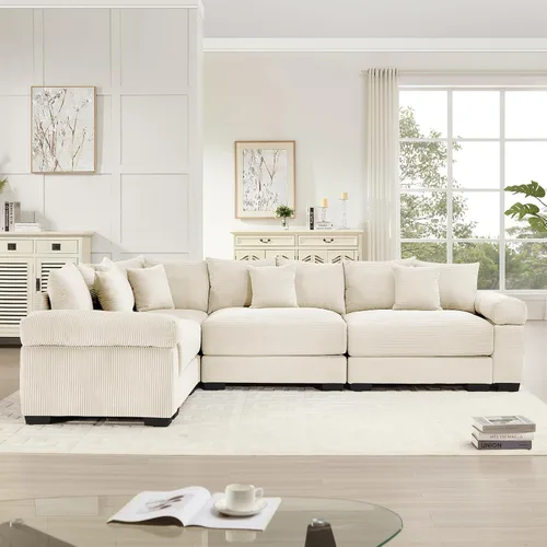 Miniatura 3 de Sofá modular de gran tamaño de 117.3 pulgadas, sofás modulares grandes de pana para sala de estar, sofás de 3 plazas, moderno juego de sofá de Blanco
