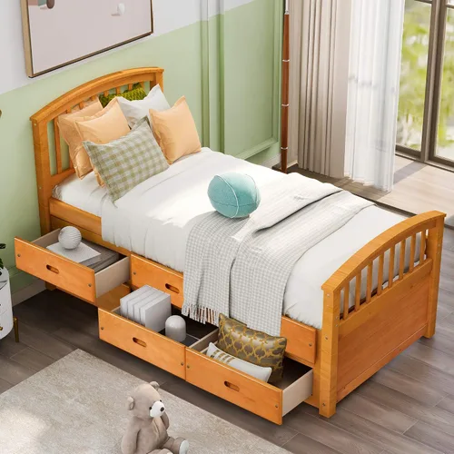Miniatura 10 de Harper & Bright Designs Base de cama de plataforma individual con 6 cajones de almacenamiento, sofá cama individual con almacenamiento, cama capitán