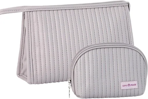 Miniatura 2 de Bonita bolsa de maquillaje, 2 bolsas de cosméticos para bolso, bolsa de maquillaje con muñeca, bolsas de período para mujeres y niñas, Café
