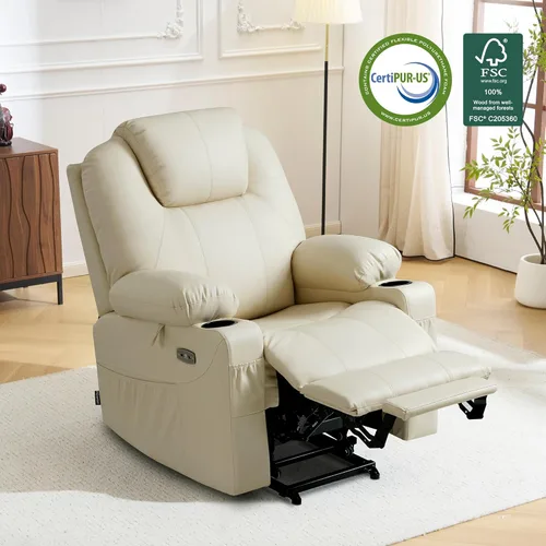 Miniatura 4 de MCombo Power Lift - Sillón elevador reclinable para adultos mayores, con calefacción y masaje, certificación FSC, puertos USB, portavasos, piel
