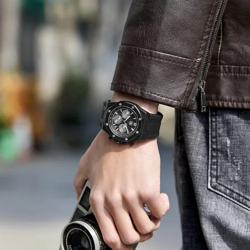 Miniatura 8 de Men's Watch Silicone Band, Quartz Analog Waterproof Multifunction Chronograph Sports Watch for Men with Calendar Black Rubber Strap