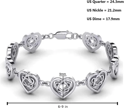 Miniatura 3 de US Jewels Pulsera de plata de ley 925 con nudos celtas y corazones
