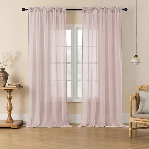 Miniatura 11 de Miss SELETEX - Cortinas traslúcidas de lino natural rosa rubor para sala de estar, elegantes cortinas para ventana lisas con ojales filtrantes