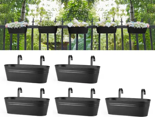 Miniatura 10 de Dahey - 3 macetas colgantes de hierro de metal para barandilla, de 15.7 pulgadas, con cubeta para colgar, estilo rústico, para ventana, con ganchos