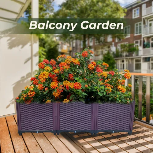 Miniatura 4 de Doppy Cajas de jardín elevadas, kit de caja de cuidado de macetas de plástico, juego de 3 macetas profundas, caja de cultivo