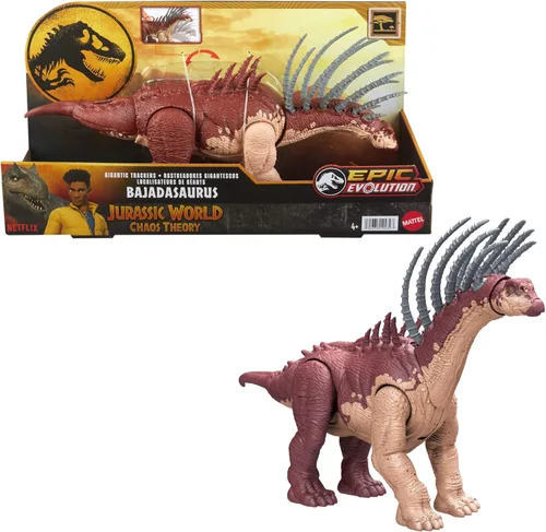 Miniatura 8 de Mattel Jurassic World Figura de acción de rastreadores gigantes, juguete de dinosaurio Mapusaurus con ataque de rabieta de mordida mega, espinas