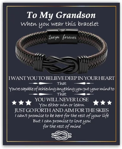 Miniatura 13 de Gifts for Men Infinity Leather Bracelet for Dad New Daddy Husband Boyfriend Son Grandson Brother Nephew Uncle Brown Braided Engraved Leather Jewelry