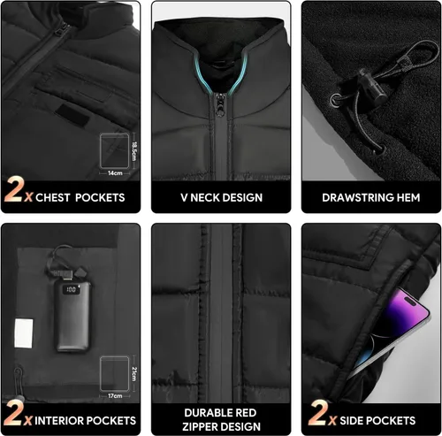 Miniatura 5 de cosyyosy Heated Vest for Men Women, 6 Pockets, 4 Heating Zones, Electric Outdoors Heating Jacket Coat