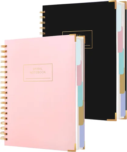 Miniatura 14 de Cuaderno de espiral de tapa dura con pestañas de 8 x 10 pulgadas, diarios grandes con líneas en espiral para mujeres con divisores, 240 páginas, D