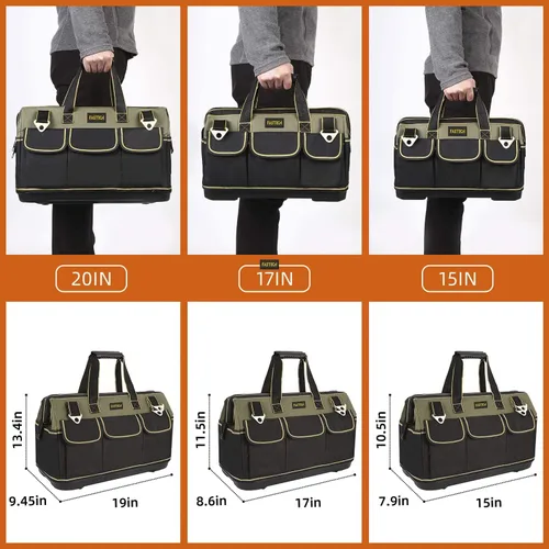 Miniatura 6 de FASTECH Bolsa de herramientas de boca ancha de 17 pulgadas con base moldeada a prueba de agua, bolsa de transporte de herramientas de boca ancha