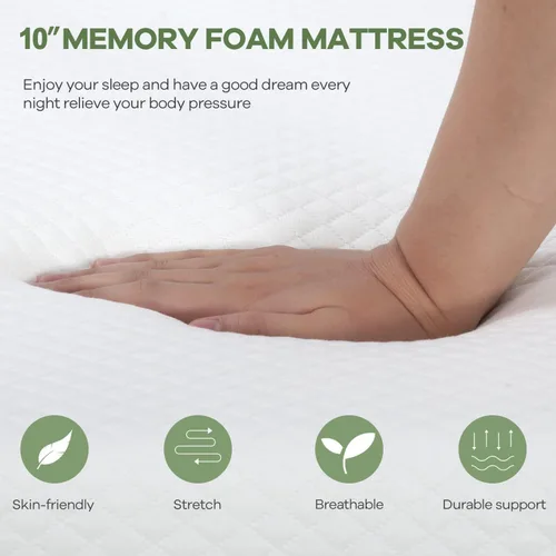 Miniatura 6 de NChanmar Colchón de espuma viscoelástica de gel individual de 10 pulgadas para aliviar la presión, espuma de gel refrescante, certificado