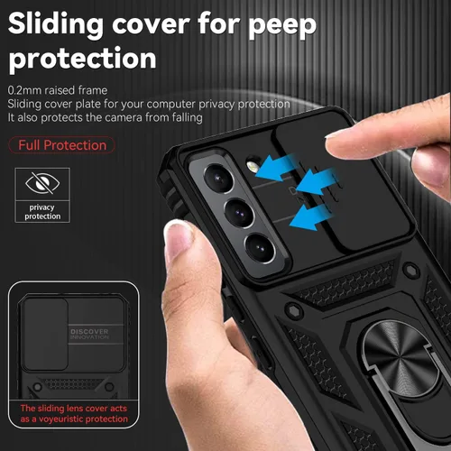 Miniatura 4 de Funda para Samsung Galaxy S22 Plus con cubierta para lente de cámara, protector de pantalla HD, soporte magnético con anilla de grado militar, Negro