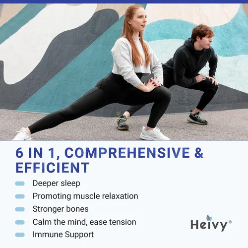Miniatura 7 de Heivy Complejo de magnesio 4 en 1 con zinc y vitamina D3, 320 mg de magnesio elemental (glicinato/citrato/gluconato/malato), 120 cápsulas