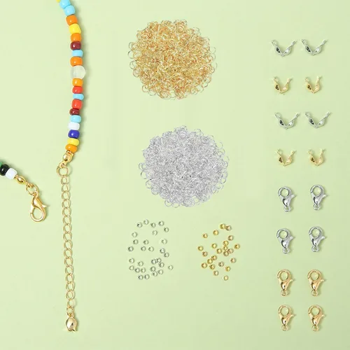 Miniatura 5 de Juego de 1200 accesorios para hacer joyas con 100 piezas de cierre de pinza de langosta, 300 puntas de cuentas, cubiertas de nudo, 400 cuentas