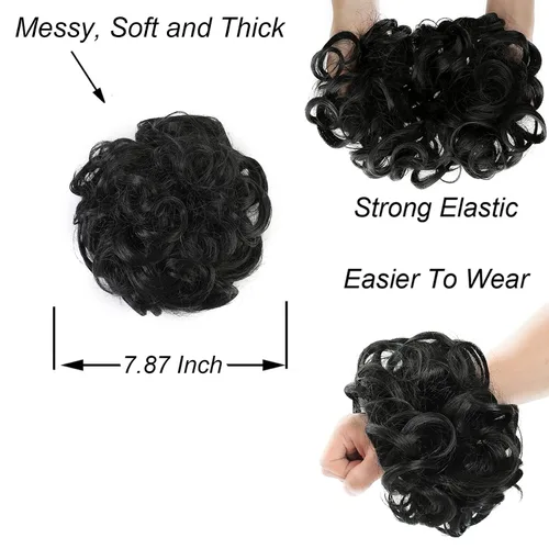 Miniatura 4 de Elaine - Extensión de coletero de chongo grande con cabello rizado y ondulado sintético, piezas de cabello grueso, para mujeres, con scrunchies