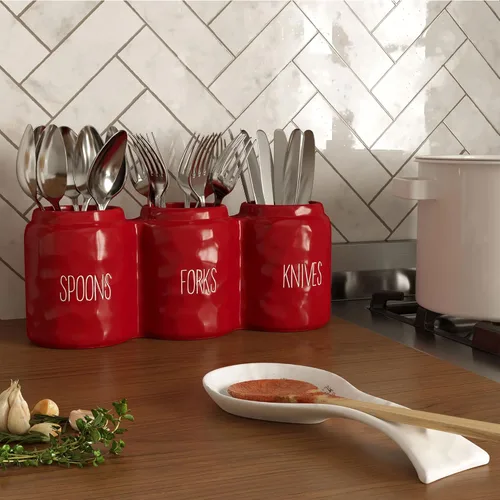 Miniatura 6 de Barnyard Designs Organizador de cubiertos para encimera, organizador de cubiertos para cuchara, tenedor y cuchillo, soporte de cerámica