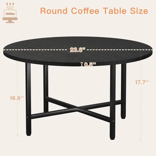 Miniatura 2 de Mesa de Café FAMIDGE, Mesas de Café de 23.6" para Sala de Estar, Mesa de Café Redonda con Marco de Metal, Mesa de Piso para Sentarse en el Suelo