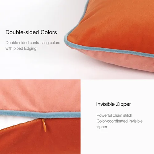 Miniatura 5 de Juego de 4 fundas de almohada de terciopelo de 16 x 16 pulgadas, fundas de almohada decorativas de terciopelo modernas de doble color para sofá, frío
