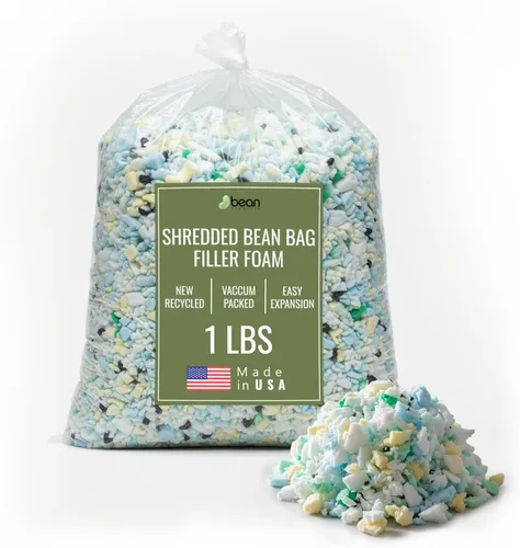 Relleno de gomaespuma triturada, para reciclado de pufs, camas para mascotas y almohadas. Fabricado en los Estados Unidos, de Bean Products