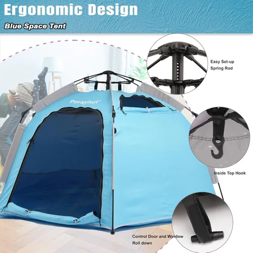 Miniatura 4 de Tienda de campaña hexagonal portátil para niños con tira de luces LED para interiores, casa de juegos para niños, tienda de campaña de ensueño