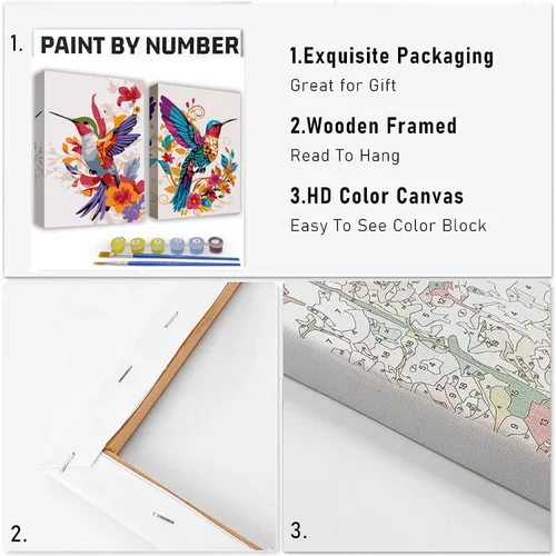 Kit de Pintura por Números para Adultos - Pack de 2 Kits de Pintura por Números de Colibrí - Pintura Fácil en Acrílico por Números con Marco - Artes
