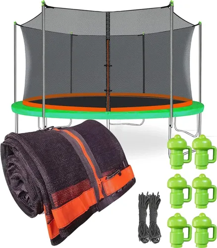 Jump Tastic Trampoline Red de repuesto con 6 tapas de poste, red redonda de seguridad de 12 a 15 pies, resistente a los rayos UV, resistente a la