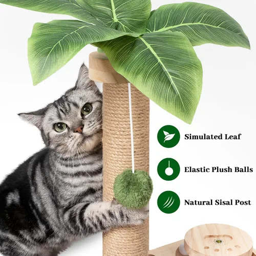 Miniatura 2 de Meowoou Rascador para gatos con juguete interactivo con bola colgante para gatitos de interior, base de 2 capas, pista de bola de madera, poste