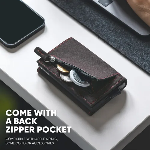 Miniatura 5 de VULKIT Cartera plegable de cuero con compartimento para billetes, ventana de identificación y moneda