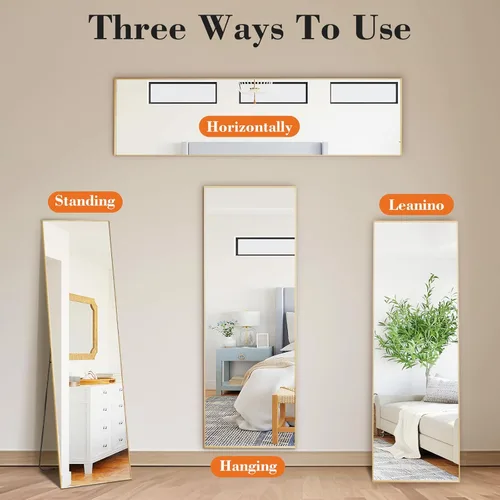 Miniatura 4 de DUMOS Espejo dorado de longitud completa de 59 x 16 pulgadas, espejo de cuerpo completo para dormitorio o guardarropa, se puede colocar solo, colgar