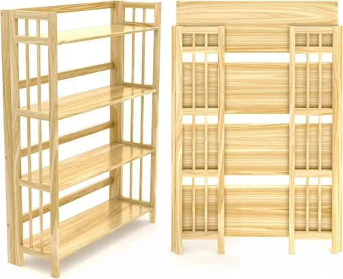 Miniatura 10 de Estantería plegable de 4 niveles Acabado de madera espresso 45 x 16 x 11.5 pulgadas Estante para libros y baratijas No requiere montaje