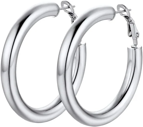 Aretes de aro gruesos de acero inoxidable para mujer, minimalistas y elegantes, chapados en negrooro, aretes redondos hipoalergénicos, tamaño 1.181