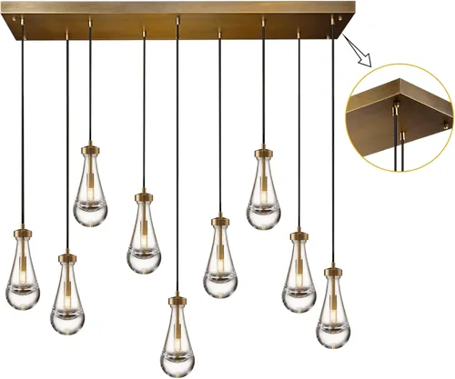 Miniatura 12 de Lámpara colgante moderna, diseño de gota de lluvia, lámpara de techo de cristal para interiores, 5 pies de profundidad x 12.5 pies de alto, latón