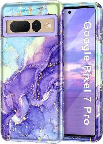 Miniatura 10 de Btscase Funda para Google Pixel 7 Pro, patrón de mármol 3 en 1, resistente a prueba de golpes, cuerpo completo, policarbonato duro y suave