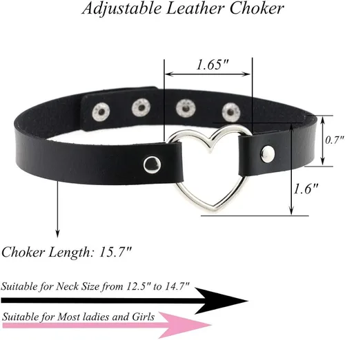 Miniatura 3 de ETHOON Gargantilla ajustable de piel con corazón, estilo punk, estilo gótico, collar suave con cadena, para mujeres y niñas