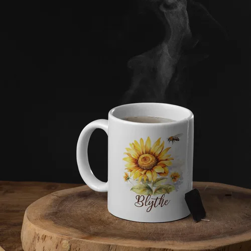 Miniatura 3 de Taza personalizada para amantes de los girasoles con nombre, regalos personalizados para amantes de las flores, taza de café de cerámica