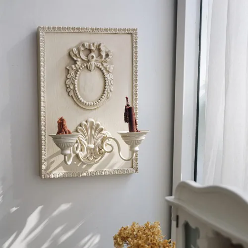 Miniatura 4 de Candelabros románticos para colgar en la pared, diseño de madera, 2 brazos, candelabros metálicos para sala de estar, chimenea, patio, camino