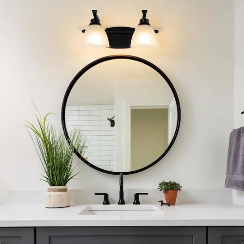Miniatura 6 de Lámparas de baño (2 luces, 38 cm), luces de tocador mate negras para baño con pantalla de vidrio esmerilado blanco, luces de pared modernas