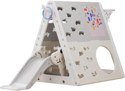 UNICOO Juego de pirámide de escalada multifuncional 7 en 1 con tobogán, juego de escalada y deslizamiento para niños para el hogar, guardería Gris