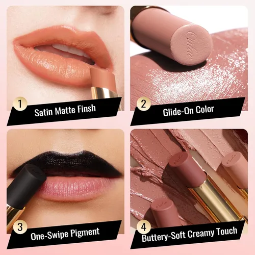 Miniatura 4 de Oulac Lápiz labial ciruela para mujer, lápiz labial mate burdeos, color de labios de cobertura completa, acabado mate satinado, textura crema, SG08
