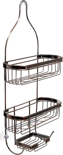 Miniatura 4 de Splash Home Puerta de baño o colgante de cabezal de ducha con dos cestas organizadoras, más estantes de almacenamiento para champú, jabones Negro