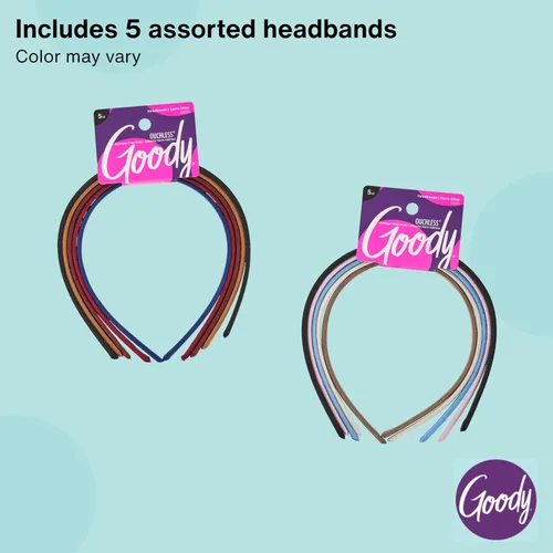 Miniatura 6 de Goody Ouchless - Diademas para la cabeza, 5 unidades, colores surtidos, elegantes y ligeras, delgadas, de tela sin daños para mujeres y hombres