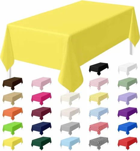 Miniatura 22 de HEIPINIUYE - Juego de 2 manteles desechables color beige, 54 x 108 pulgadas, de plástico, manteles impermeables rectangulares desechables