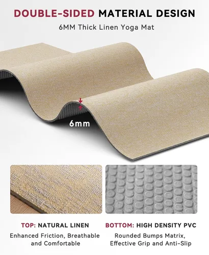 Miniatura 3 de HAPBEAR Tapete de yoga extra grande (84 x 30 pulgadas), lino natural duradero de 1/4 pulgadas de grosor, antideslizante y resistente al desgarro