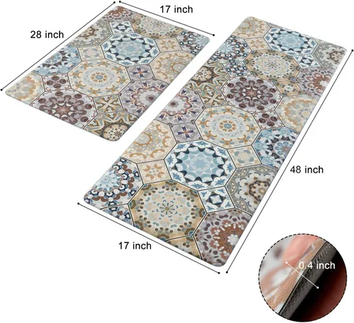 Miniatura 2 de Juego de 2 alfombras de cocina, acolchadas y antifatiga, de PVC, antideslizantes, impermeables, cómodas, de pie, para fregadero, lavandería de 17 x