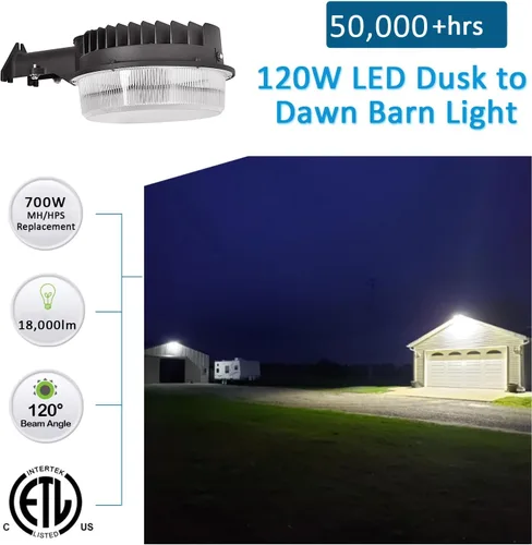 Miniatura 2 de Luz LED de granero de 120 W, iluminación de patio al aire libre del atardecer al amanecer con fotocélula con fotocélula de 5000 K, certificación ETL