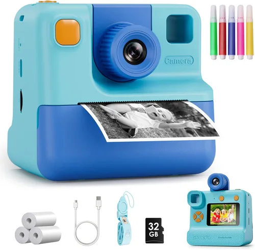 Miniatura 12 de Cámara para niños con impresión instantánea, cámaras instantáneas para niños con pantalla HD de 3.0", regalos de Navidad y cumpleaños para niños