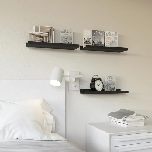 Miniatura 2 de RICHER HOUSE Juego de 3 estantes flotantes para pared, estantes negros de 16 pulgadas para montar en la pared con borde para almacenamiento, estante